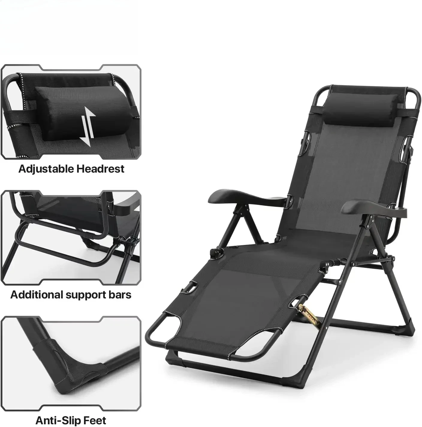

Modern Black Folding Camping Chair Steel Table Foldable Beach Wagon For Outdoor And Living Room Sunbathing park