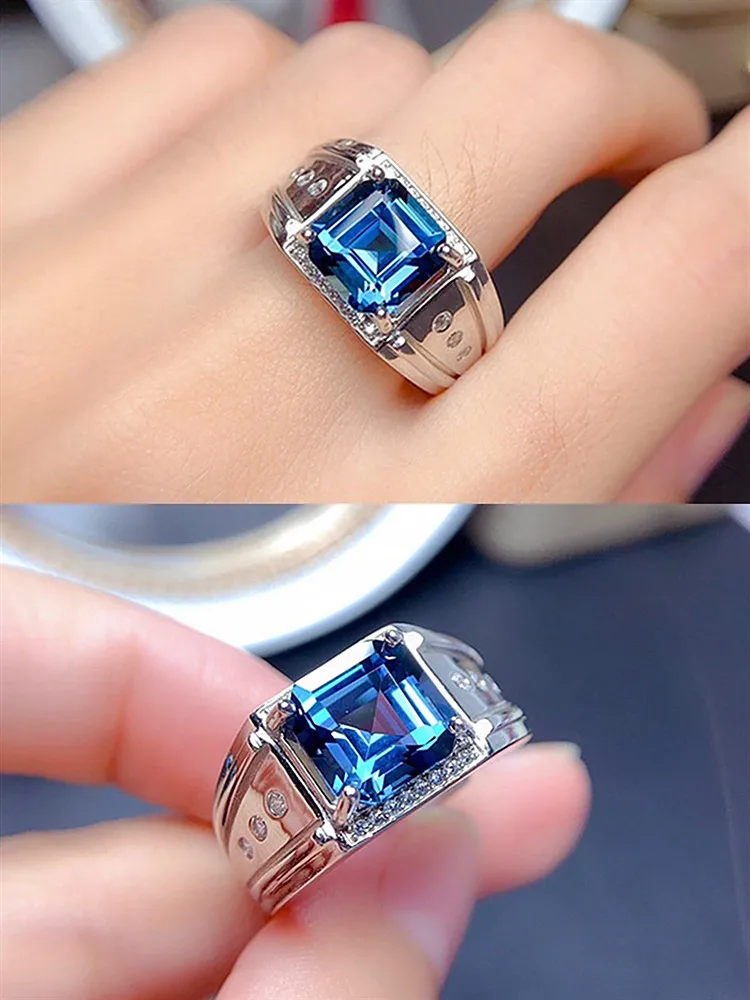 Trendy Blue Crystal Topaz Gemstones Diamonds Bague Rings for Men Women 18k White Gold Filled Silver Jewelry Bands Accessory Hot