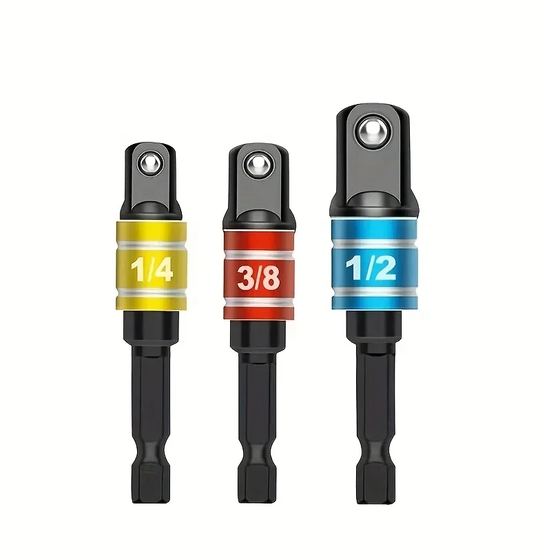 3pcs Impact grade socket wrench Adapter Expansion Kit hex shank, square head, extension drill, rod power tools - multiple colors