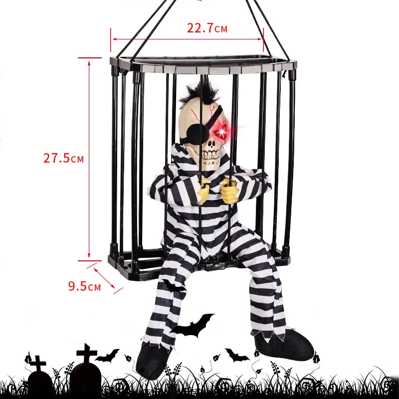 هالوين معلقة شبح الديكور قفص شبح تمتد رأسه لتهديد السجين الساحرة زخرفة الغلاف الجوي عين واحدة #3