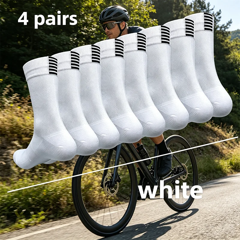 

4 pairs Cycling Socks Running Quick Dry Medium Cylinder Men and Women Sports Fitness in the Tube
