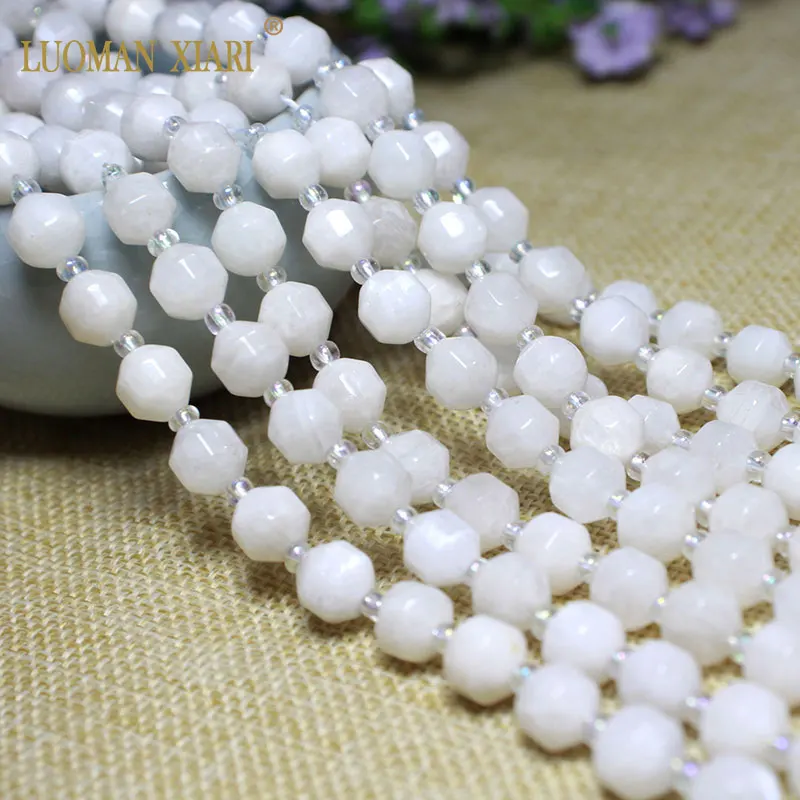 

LUOMAN XIARI Natural White Moonstone Loose Diamond Shape Stone Beads for Jewelry Making Diy Bracelet Necklace Material 38cm