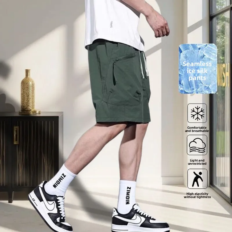 

Ice Silk Workwear orts Men's Summer Thin Sle Casual Loose Qui Dry Sports Five-Quarter Pants Breathable Mid-Pants