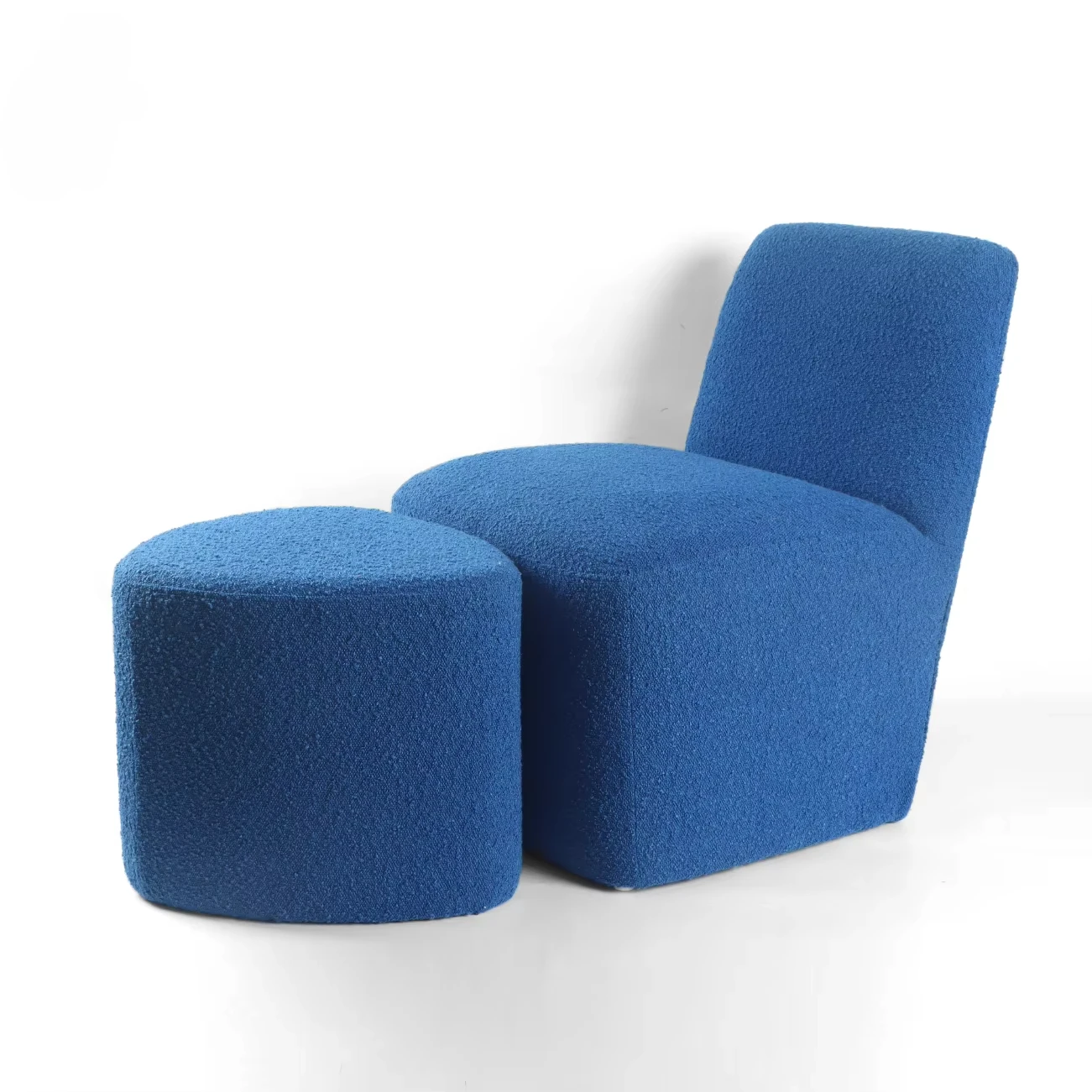 Factory Blue Plain Fluffy Chair Home Bedroom Small Furniture Makeup Ottoman Soft Polyester Single Sofa