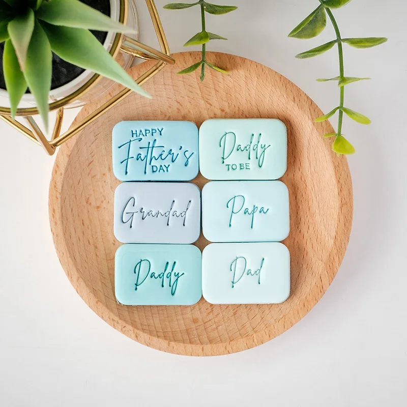2024 Father\'s Day Blessing Words Biscuit Mold Happy Father\'s Day Fondant Cookie Press Stamp Birthday Cookie Cutter Baking Tools