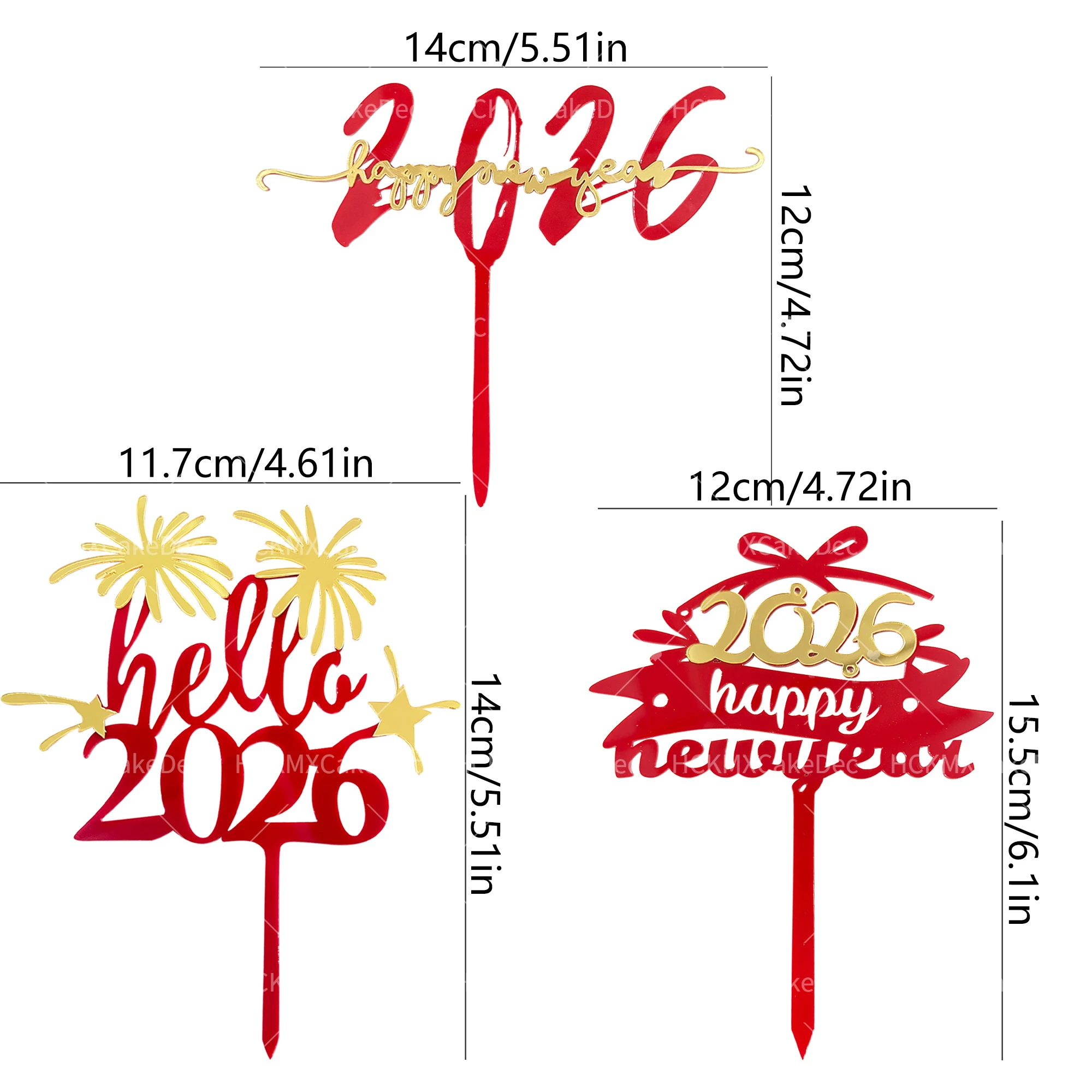 2026 ouro vermelho acrílico feliz ano novo olá 2026 bolo topper para festa de ano novo decoração do bolo suprimentos