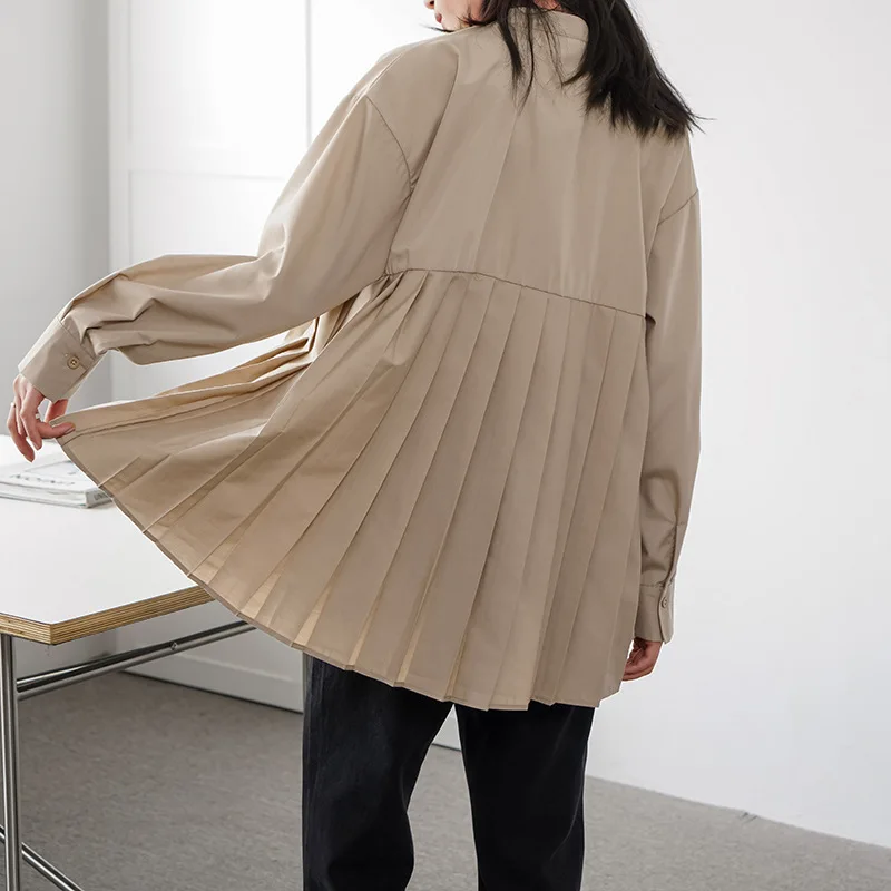 جديد 4 ألوان الربيع فضفاضة بلون مطوي قميص المرأة منتصف طول قاع قميص لقطة حقيقية نمط ساخن