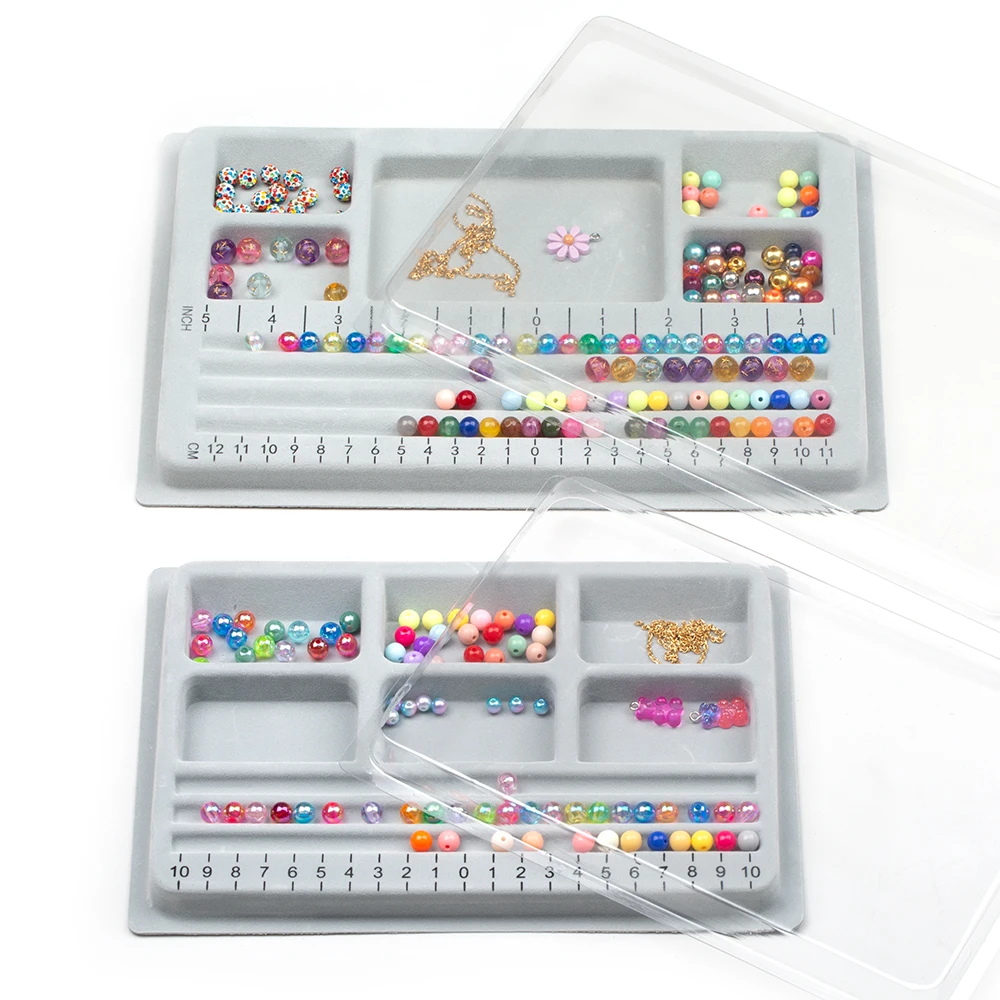 

XUQIAN Mini Bead Board Grey Flocked Straight Channels Recessed Compartments Design Boards for Creating Bracelets Necklaces