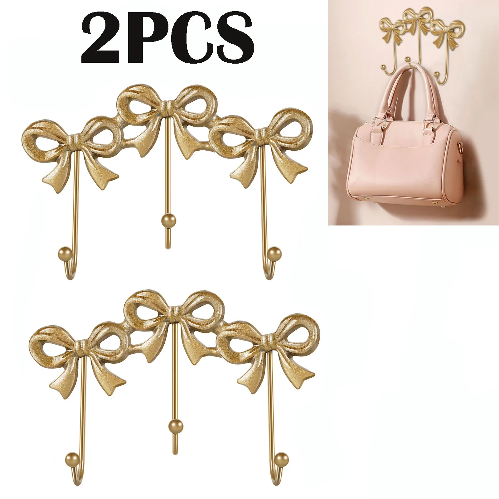 2 Stück Bogen-Wandhaken, dekorativer Bogen-Knoten-Aufhänger, Mehrzweck-Gold-Handtuchhaken, Wandmontage, Hutaufhänger für Wohnzimmer, Schlafzimmer