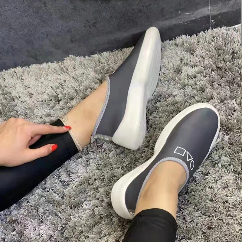 Neon Color Slip-On Shoes Women Summer Stretch Fabric Sneaker Sporty Flat Loafers Light Weight Comfortable Walking Tennis Female