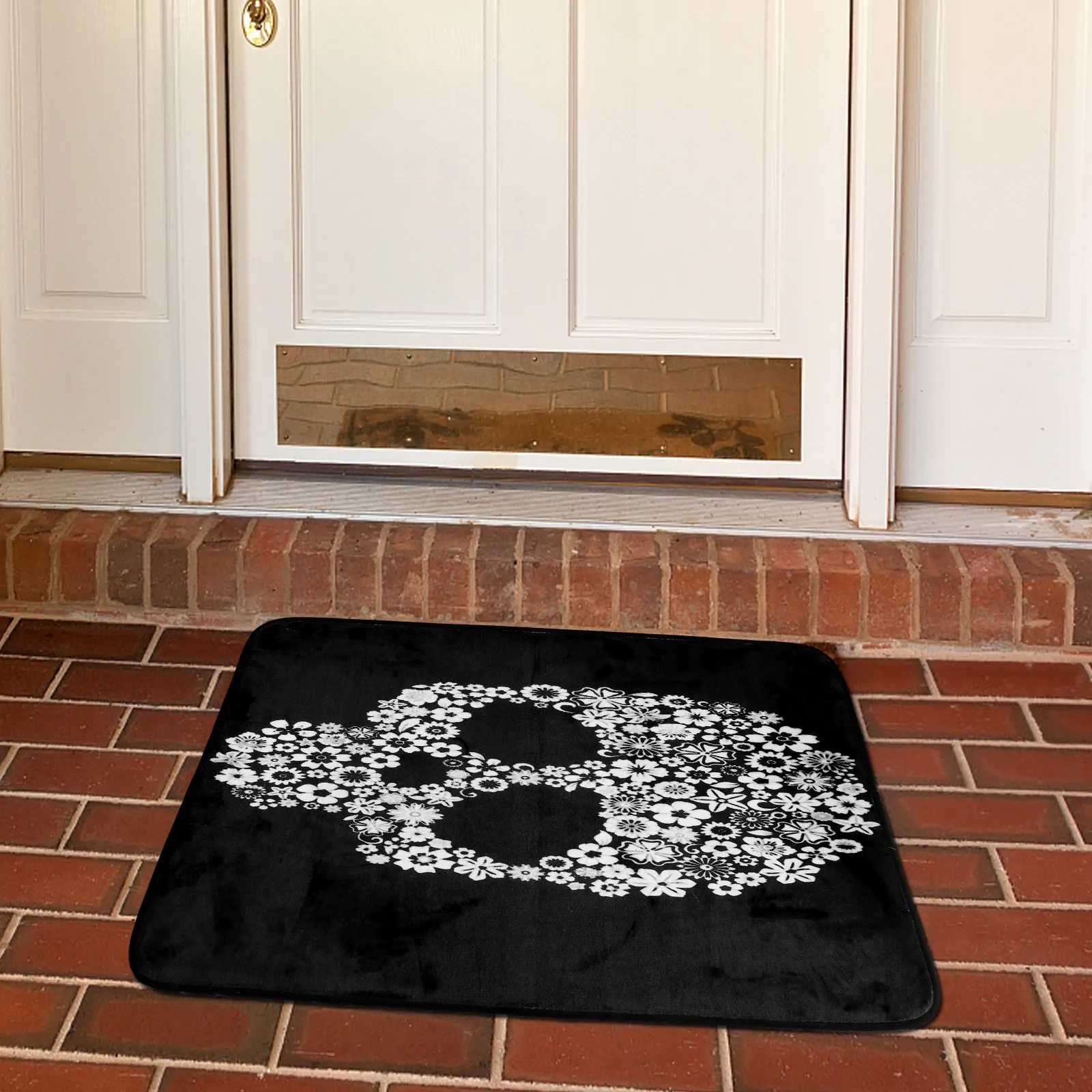 

Skull Floor Mat Non slip Bath Shower Rug Flannel Suede Washable Safe Easy Clean Machine Bathroom Kitchen Home Door