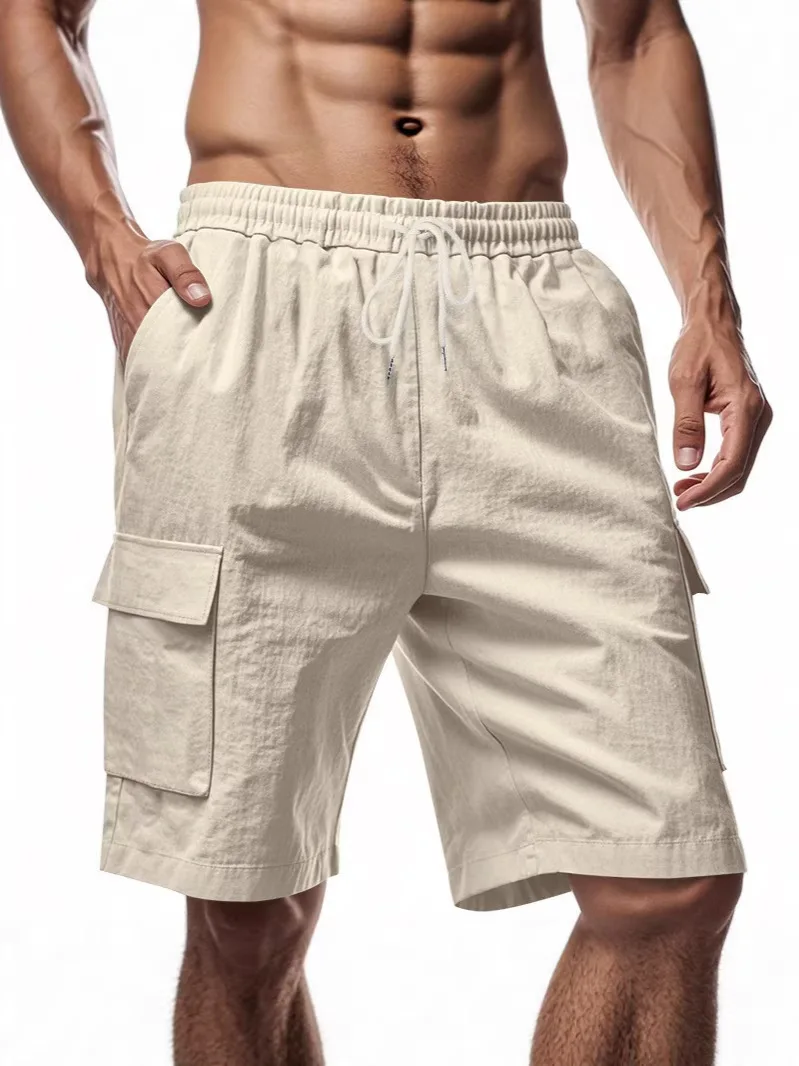 

Новые мужские хлопковые льняные шорты-брюки 2026 года, летние дышащие однотонные льняные брюки для фитнеса и уличной моды, размеры S-3XL