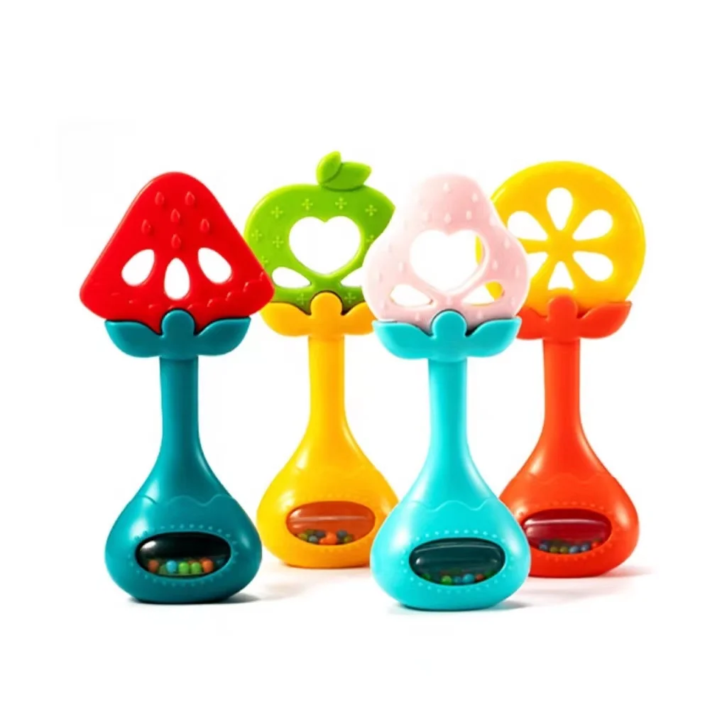 Rainbow Silicone Plastic Sonajas Para Bebes Baby Shaker Shaking Hand Bell Soothing Rattle Teether Gift Set Toy For Kid