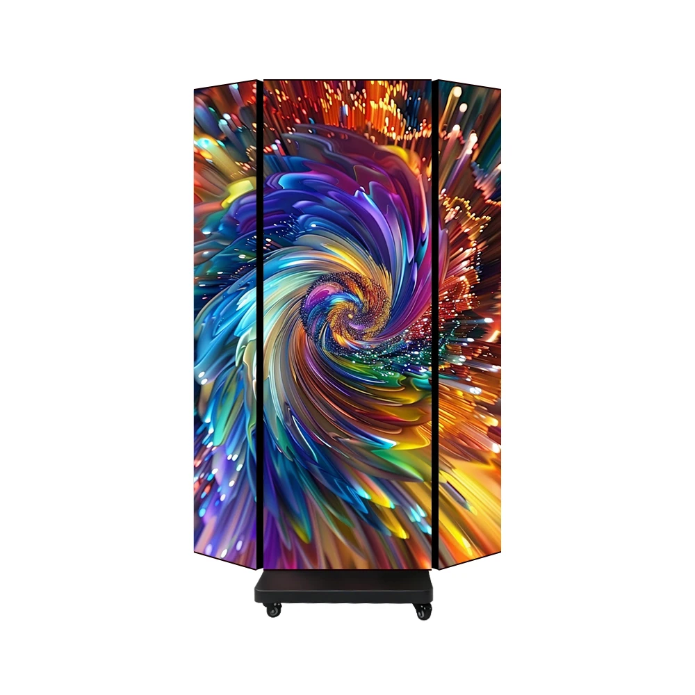 Indoor Portable LED Video Wall Safety High Quality Foldable Advertising P1.5-P2.5 HD GOB Tri Fold LED Poster Display Screen