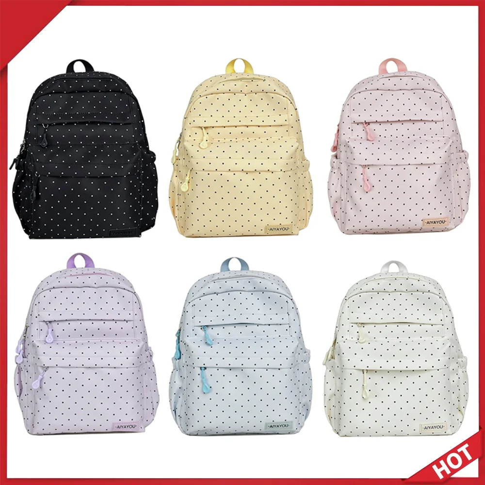 Cute Polka Dot Aesthetic Backpack Large Capacity Travel Backpack for Female Elementary & Middle