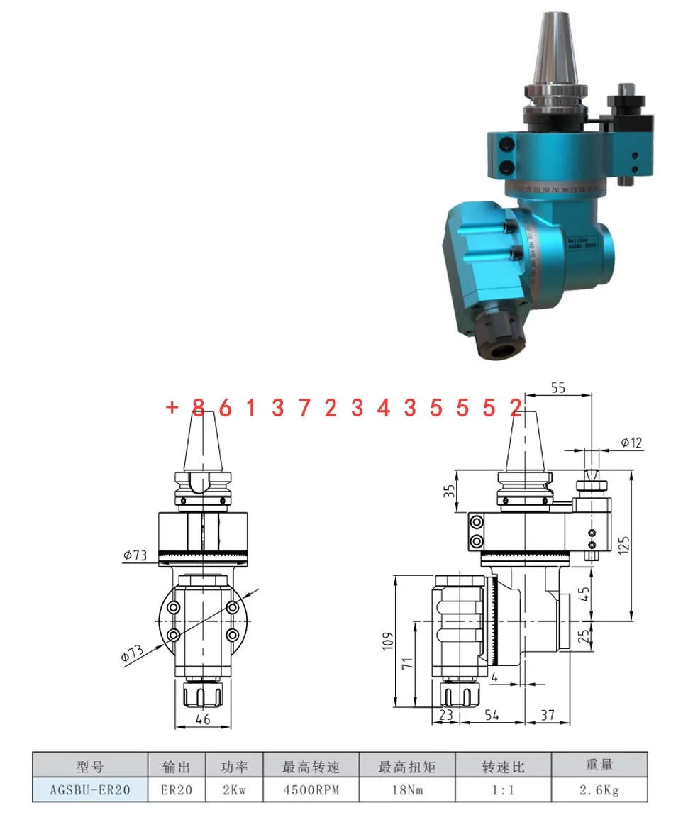 BT30 ER11/16/20/25 pequena cabeça angular CNC leve cabeça de fresagem lateral universal