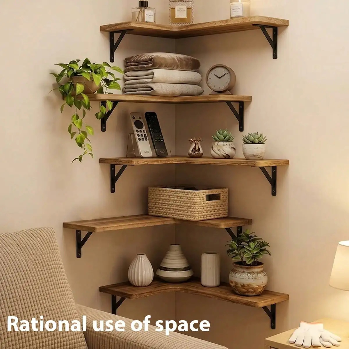 5-Piece Corner Floating Shelf/Wall Display Set—suitable for interior décor, wall displays, and use in bedrooms and living rooms.