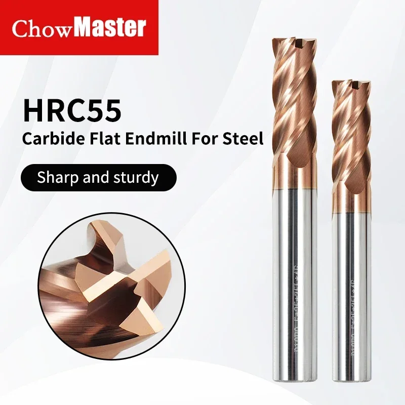 

ChowMaster HRC55 4 Flutes Coated Flat Carbide Milling Cutter for Steel Super Hard Tungsten Steel End Mill CNC Machine Tools