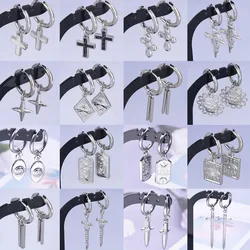 Vintage Fashion Sun Evil Eye Moon Star Rectangle Dangle Earring Metal Hoops Stainless Steel Earrings For Women Men Jewelry Gifts