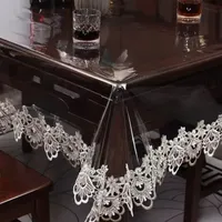 Lace Embroidered PVC Tablecloth Waterproof Oil-proof Rectangle Table Cloth Clear Transparent Dining Tables Cover Party Decor