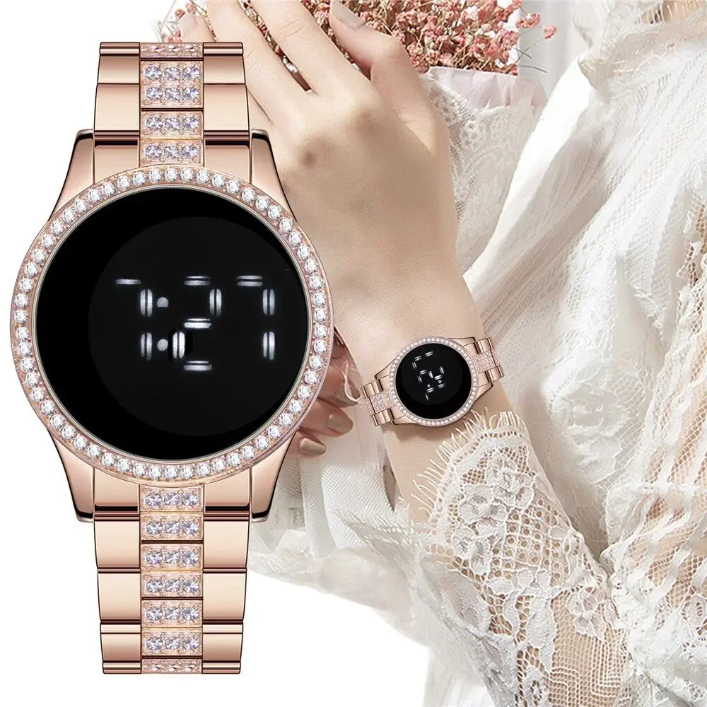 2024 Simple Date Time Watches for Female Digital LED Touch Women Watch Diamond Waterproof Ladies Wristwatches Reloj Mujer