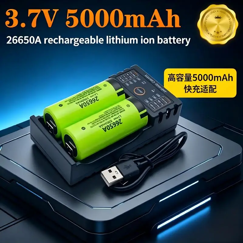 

NEW Original 26650 battery high quality 5000mAh 3.7V 50A lithium ion rechargeable battery for 26650A LED flashlight+charger