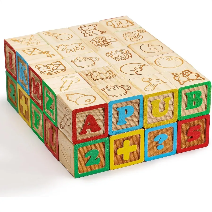SainSmart Jr. Bloques ABC de madera, 40 Uds., bloques apilables, letras del alfabeto para bebés, juego de bloques de construcción para contar para niños pequeños de 1,2 pulgadas