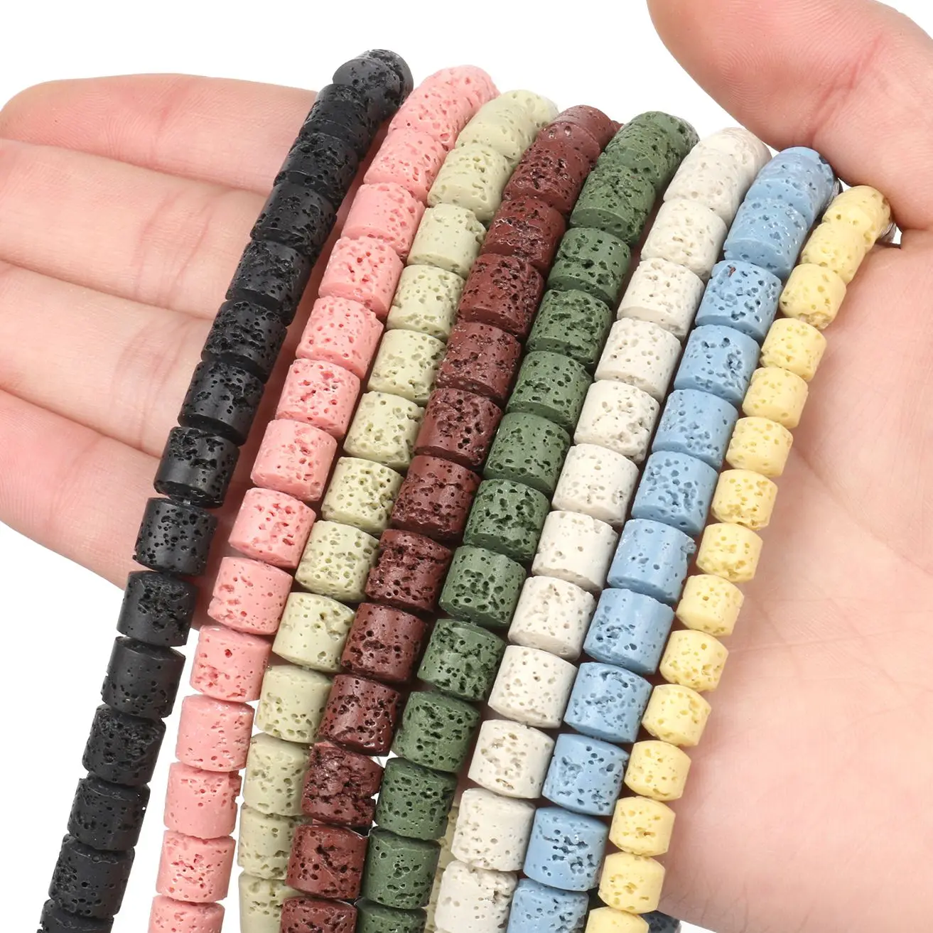 Perles en pierre naturelle volcanique en forme de baril, 6/8mm, perles d'espacement multicolores en forme de colonne pour la fabrication de bijoux et de Bracelets à faire soi-même