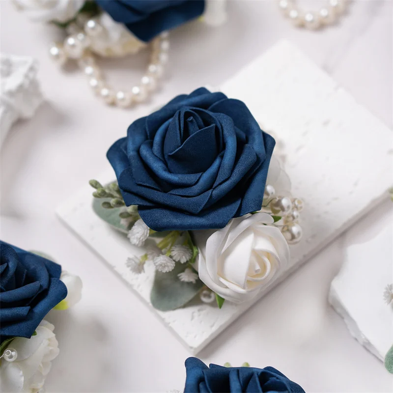 Dusty Blue Wrist Corsage Wedding Bracelet for Bridesmaid 6pcs Silk Wrist Corsage Bridesmaid Sisters Girl Hand Flowers Wristlet image 4