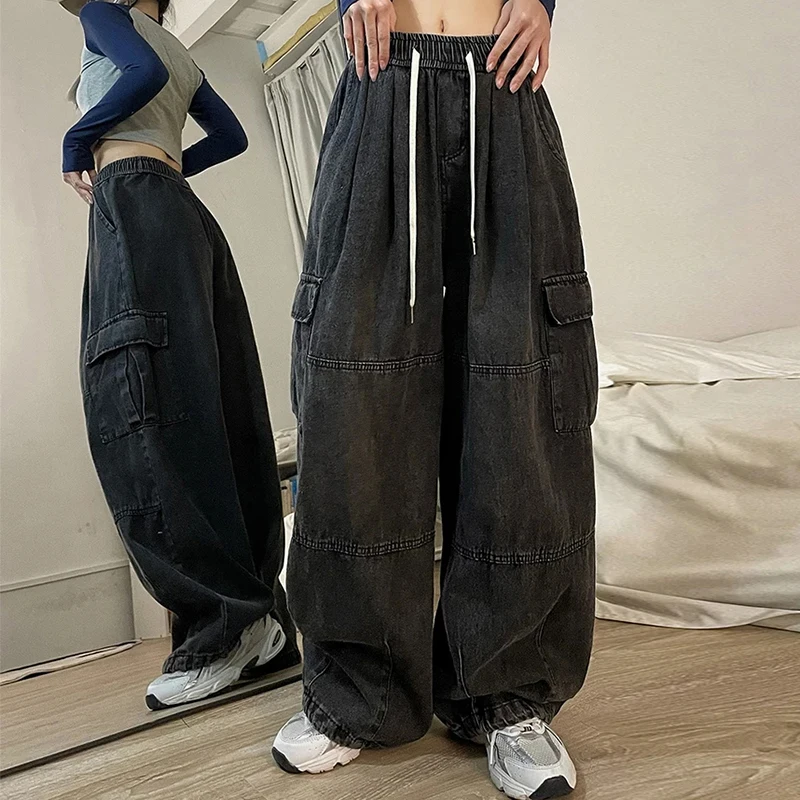 Y2k Baggy Jeans For Woman&Men Oversize Barrel Jeans Denim Pants Female Hip Hop Trousers Pockets Streetwear Wide Leg Cargo Pants