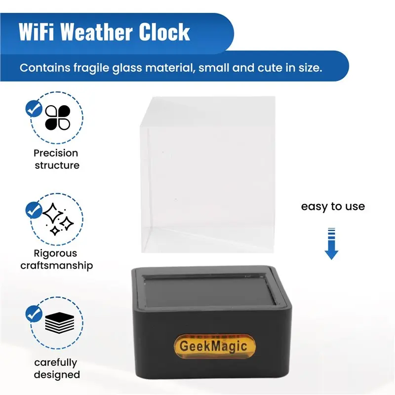 GeekMagic Crystal Cube Photo Display Holographic Desktop Smart Weather Station Digital Clock with GIF Animations Album F