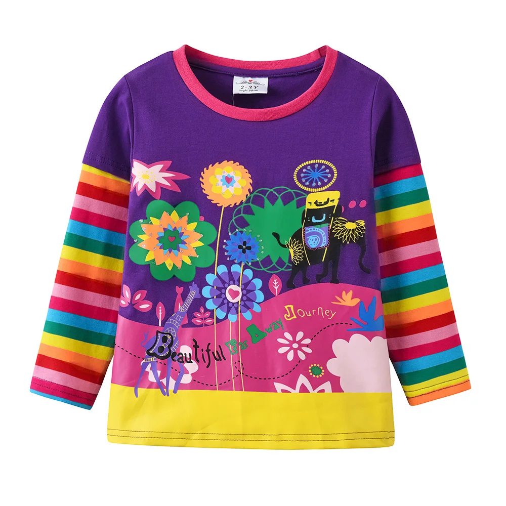 VIKITA Girls Clothing Sets Kids Floral Print Long Sleeve Cotton Rainbow Striped T Shirt and Leggings 2 Pcs Home Wear Clothes Set