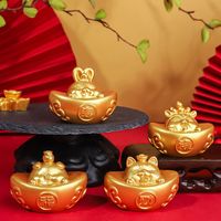 Mini Fortune Gold Ingot Ornament Chinese Style Traditional New Year Gold Ingot Figurines Resin Crafts Small Yuanbao Model