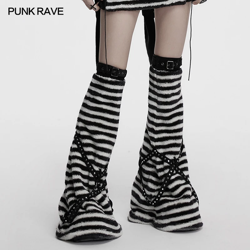 PUNK RAVE Scaldamuscoli visivi di bellezza artistica a righe bianche e nere da donna Accessori per ginocchia con maniche svasate