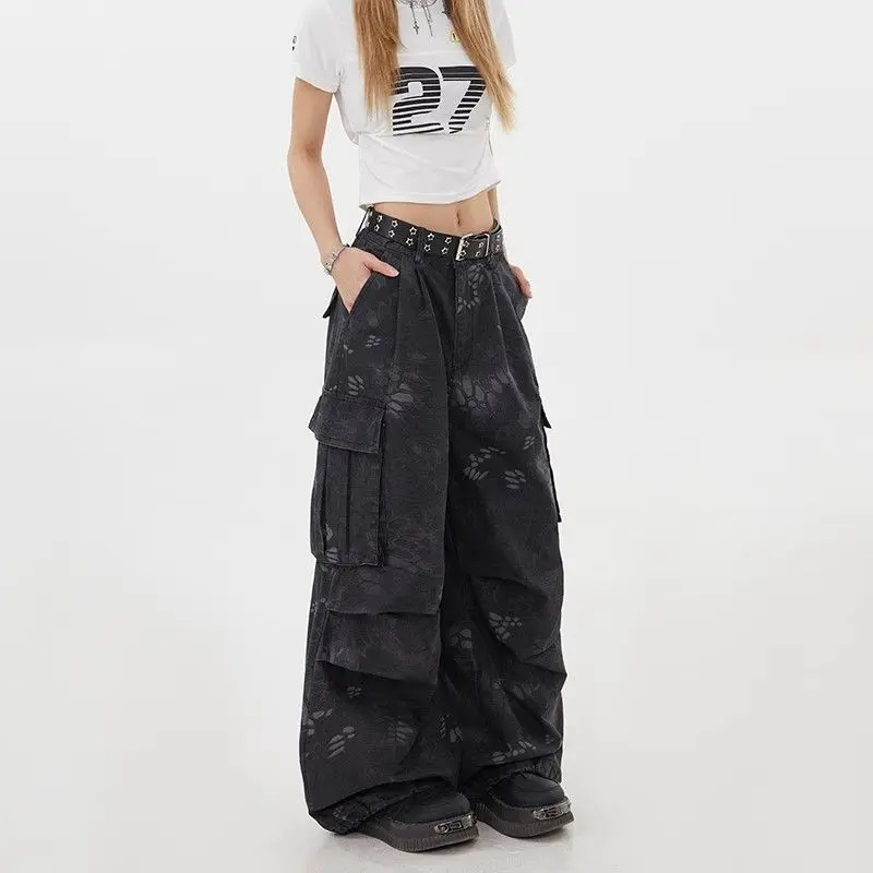Casual Loose Fit Cargo Jeans Outdoor Workwear Pants Multiple Pockets Streetwear Comfort Denim Trousers Hip Hop Style
