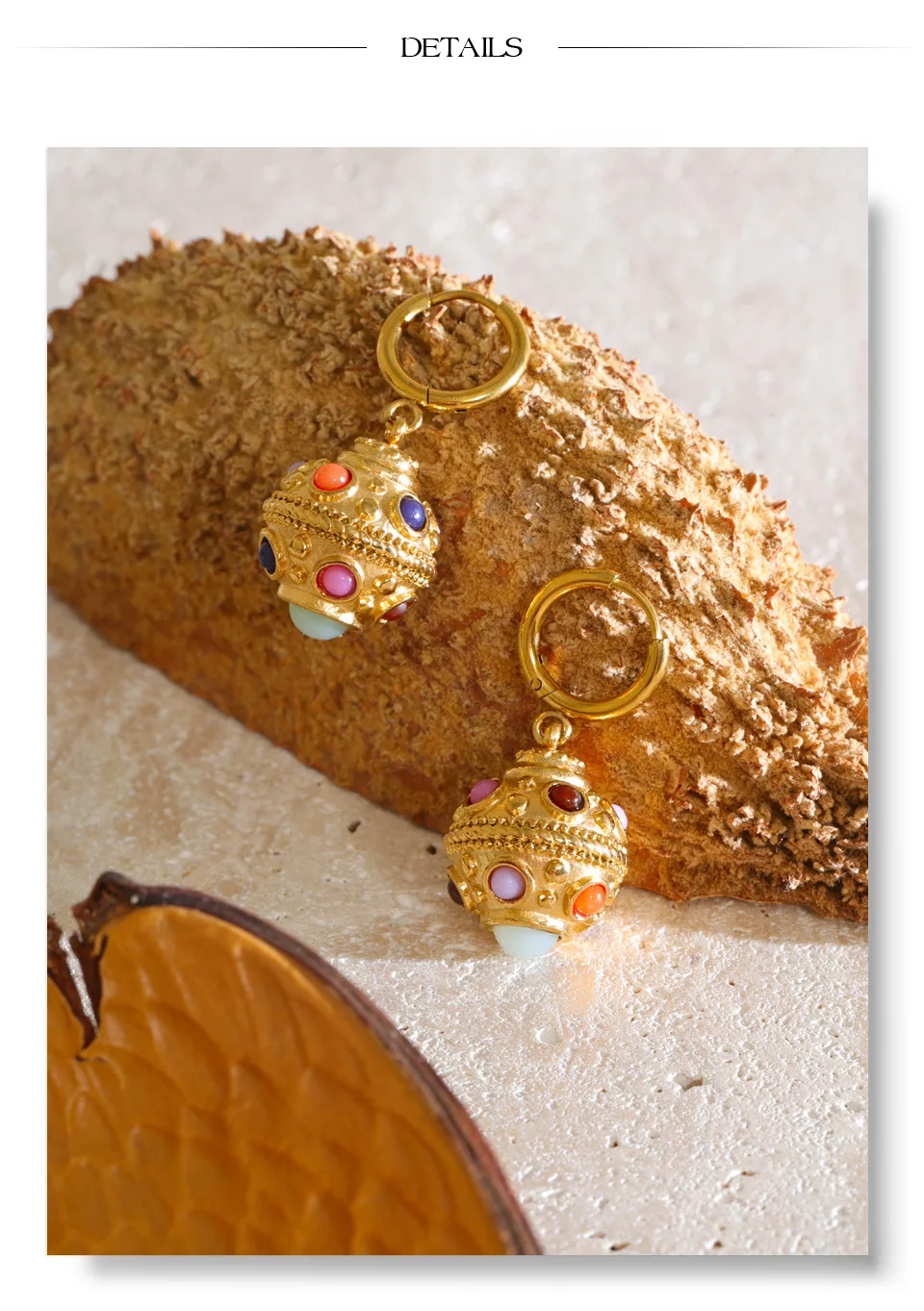 Yhpup 26g Edelstahl Runde Hängeohrringe 18K Goldfarbe PVD-beschichtet Naturstein Exquisiter Französischer Schmuck – Detail 8