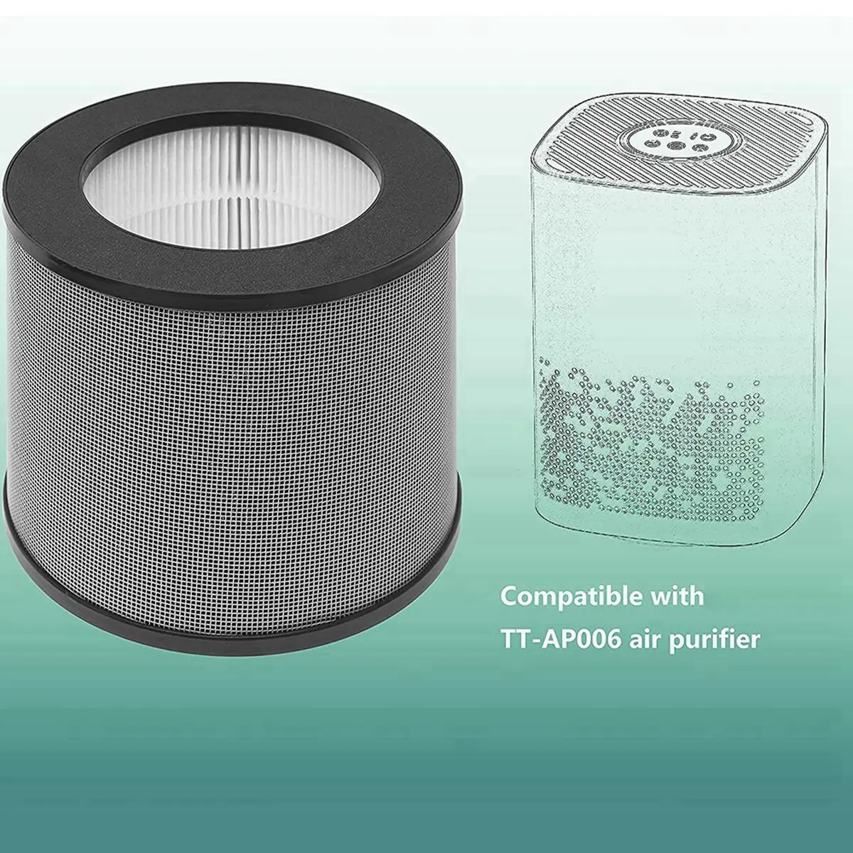 Paquete de 2 filtros de repuesto para purificador de aire TT-AP006, 3 en 1, H13, filtro HEPA verdadero y filtro de carbón activado