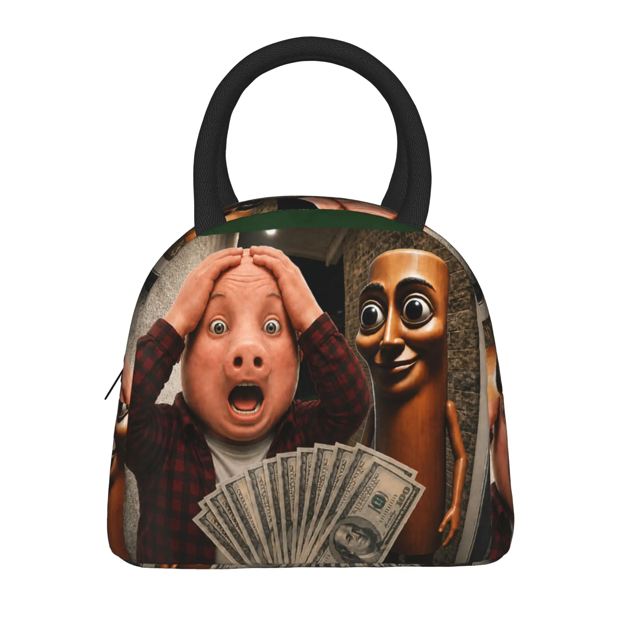 Tung Tung Sahur John Pork Motion at Your Front Door Lunch Bag  Travel Lunch Box For Child Print Tote Handbags Oxford Cooler Bag