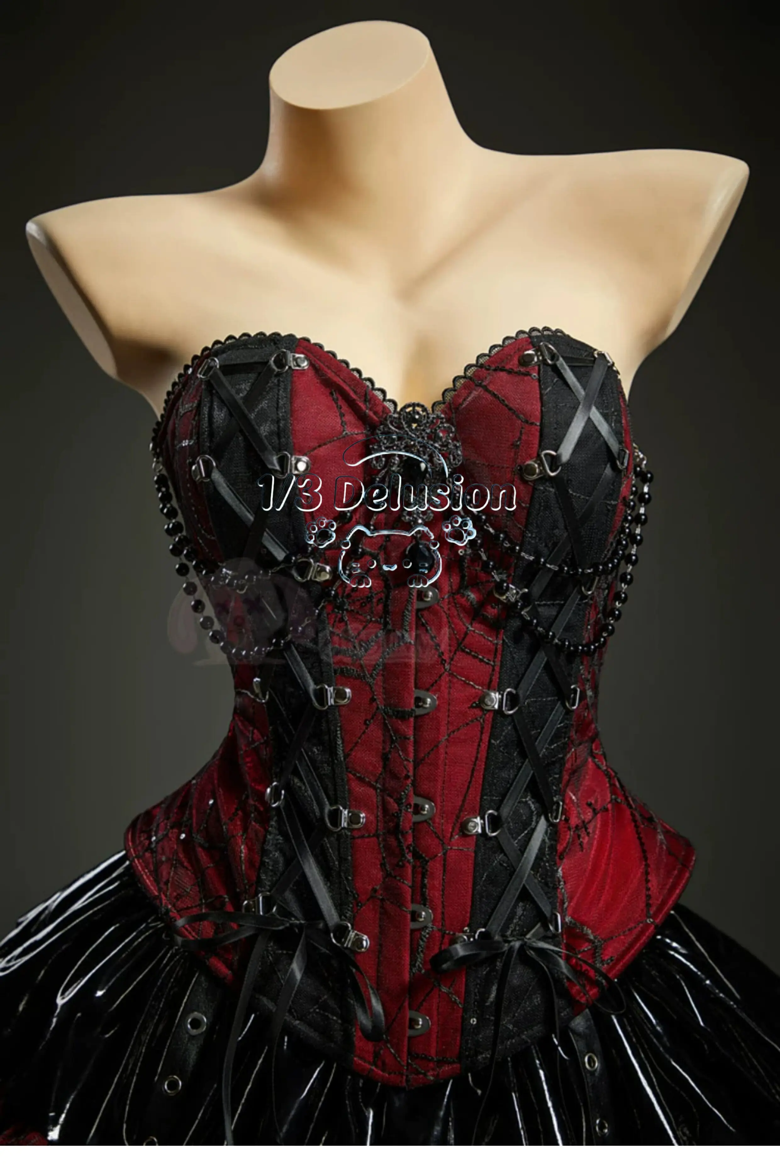 Original Crazy Idol Rock Hot Girl Gothic Outfit Red Tube Top PU Mini Skirt Halloween Cosplay Costume For Party 1/3delusion