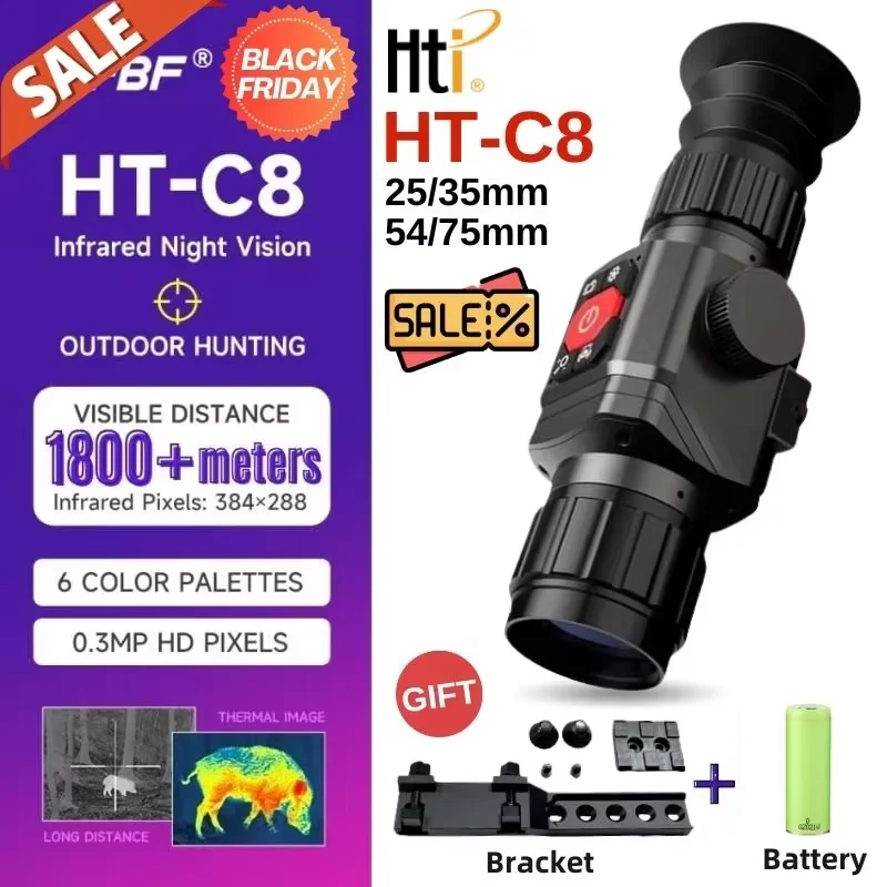 HTi Infrared Thermal Imager Camera for Hunting HT C8 C18 Adjustable Fcous Lens Outdoor Night Vision Thermal Monocular Riflescope