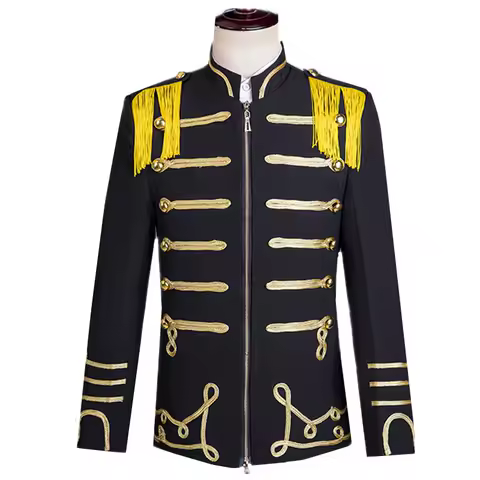 New Men European Court Style Wedding Party Luxurious Suit Jacket Fashion Singer Stage Performance Dress Blazer Slim Zipper Top