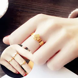 Four-leaf Clover Ring Set Women's Cool Heart-shape Finger Rings 3 in 1 Combination Beautiful Awesome Accessory Gift for Girls