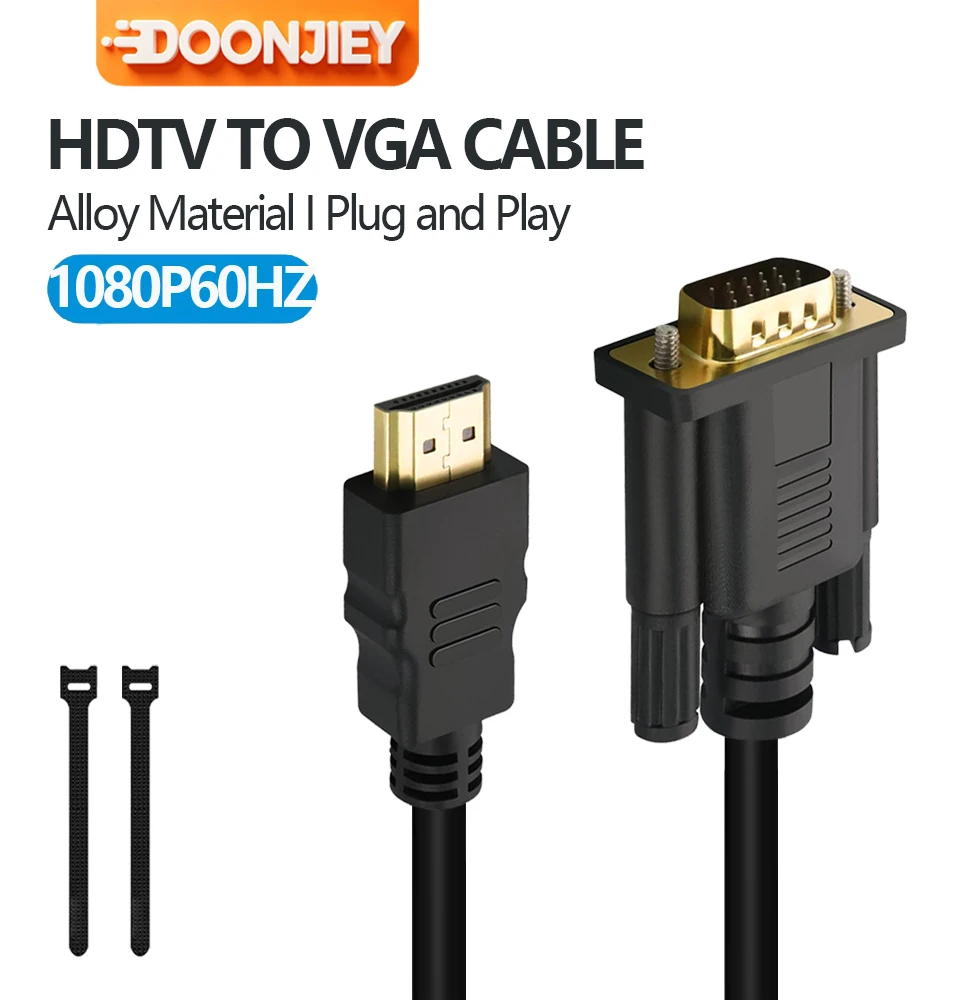 HDMI to VGA Cable, HDMI Input to VGA Output Video Converter Cord with 2 Cable Organizer Straps for Laptop,PC,Monitor, Projector