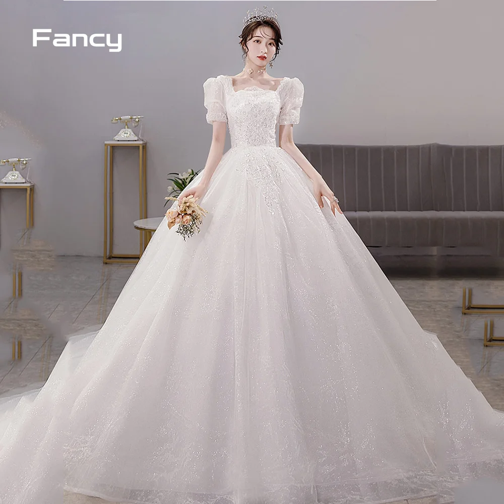 

Fancy Elegant Korea Satin Lace Applique Wedding Dress Photo Shoot Main Bridal Dresses Sleeveless 웨딩드레스 Custom Made