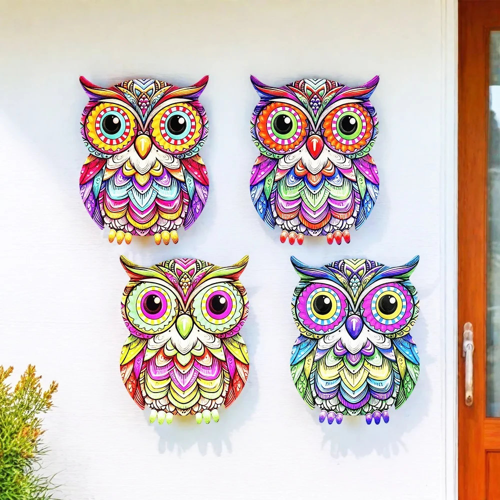 لافتة للنظر المعادن الفن البومة جدار ديكور ملون الحديد الفن البومة المنحوتات البومة معلقة حلية للخارجية المنزل ساحة حديقة سياج