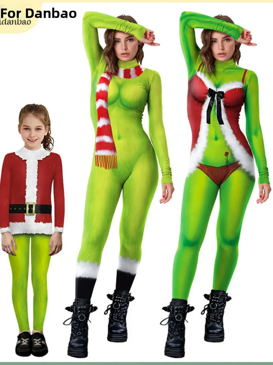 

Cisas Theme Digital Printing Overalls Parent-Child Matching Stage Performance Costume Tight Fit One-Piece Suit for Women