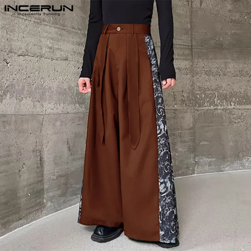 

INCERUN Men Pants Patchwork Button Joggers Loose Korean Style Trousers Men Streetwear 2024 Fashion Casual Wide Leg Pants S-5XL