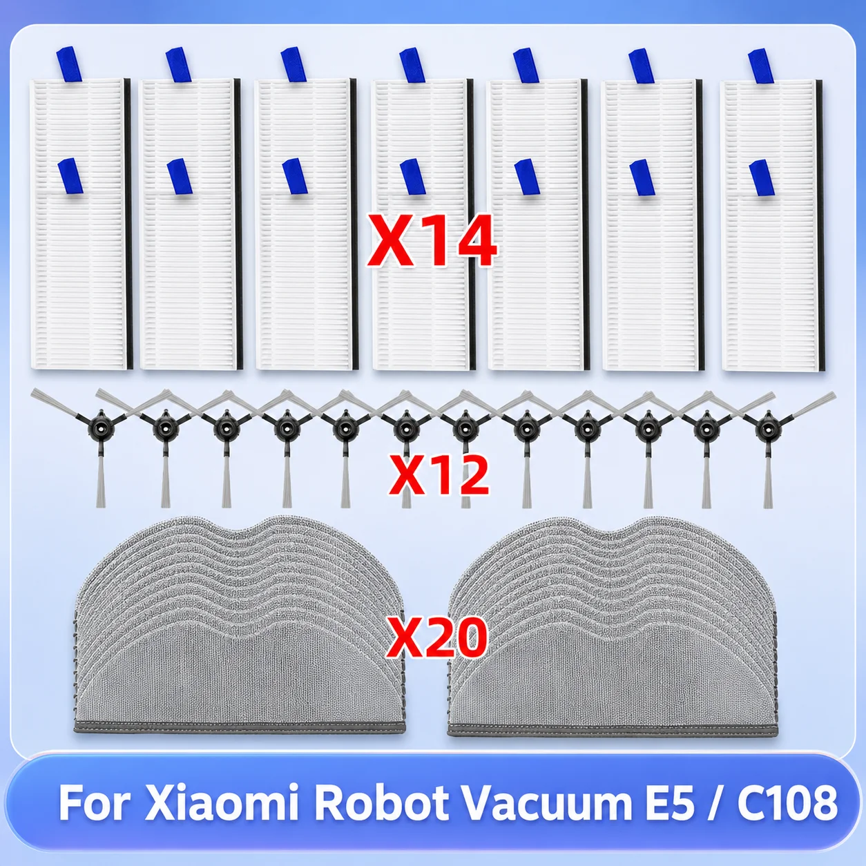Kompatibel mit Xiaomi Robot Vacuum E5 / C108 Ersatzteile Seitenbürste HEPA-Filter Wischmopp-Tuch Zubehör