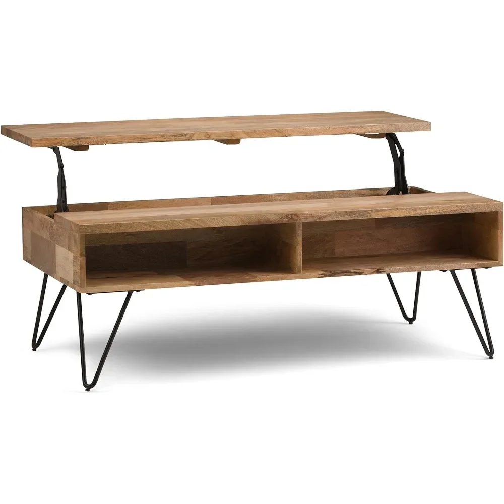 Retângulo Industrial Lift Top Coffee Table Set, sala de estar e sala de família, Metal Natural, 48 "Wide