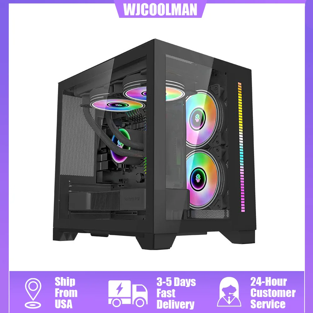 WJCOOLMAN Sea View Room Mini (without Light Strip and Bottom Dust Net) Black 2Side Transparent Glass Gaming Computer Case